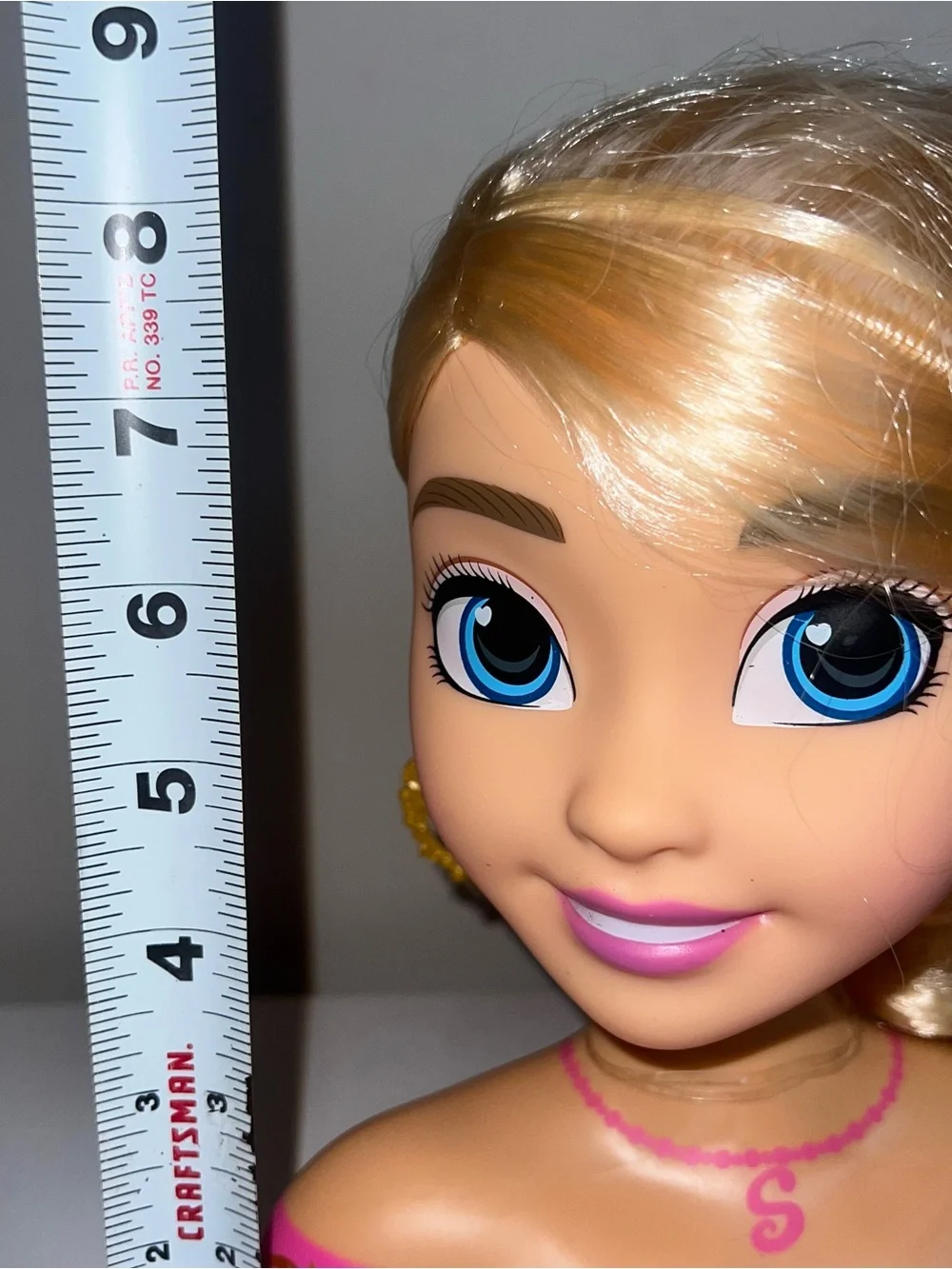 Blonde Styling Head Doll Bust with Pink Outfit
